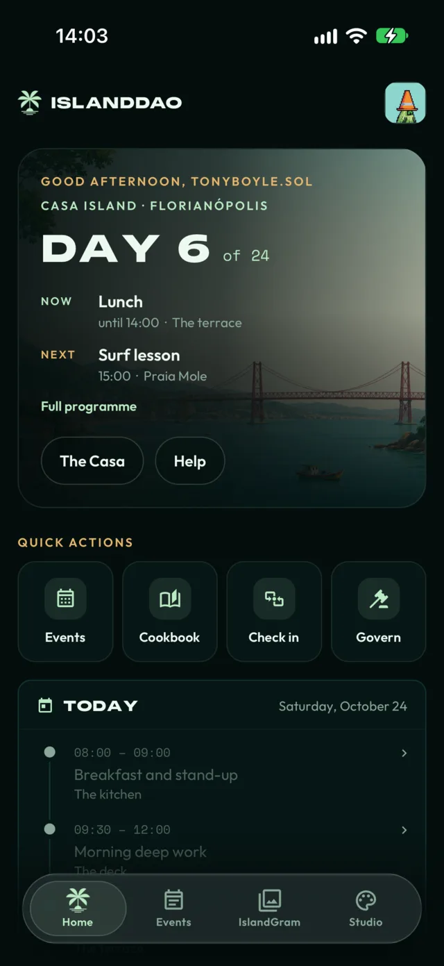 The home screen during the retreat