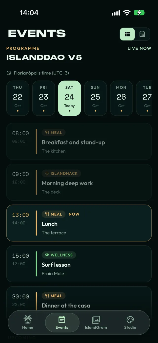 The programme timetable